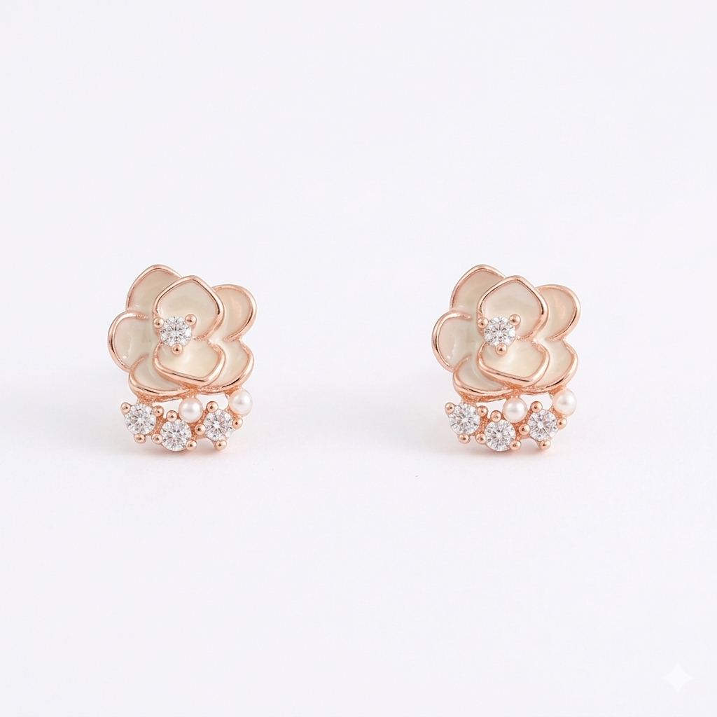 Rosegold floral stud earrings aesthetic design