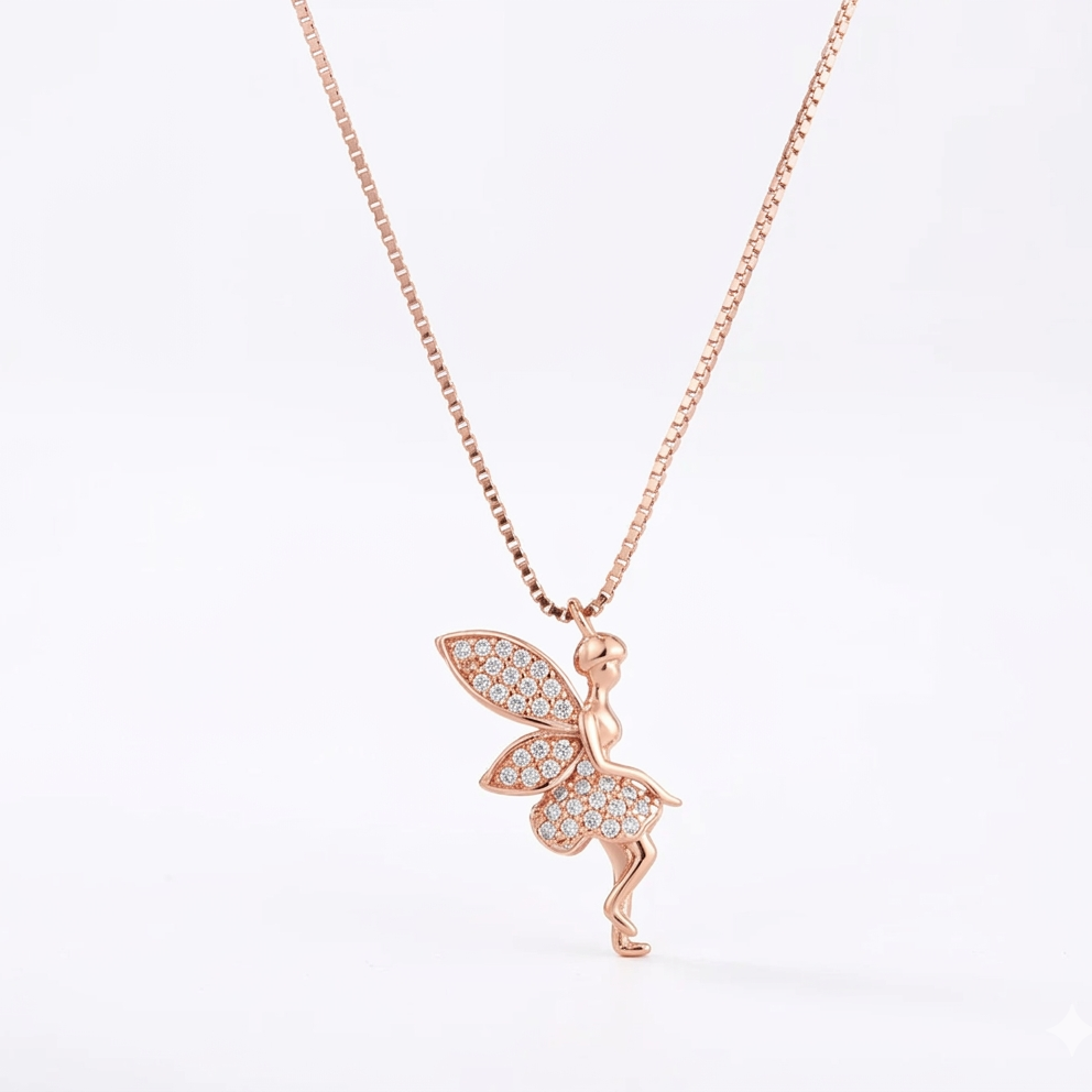 Fairy pendant rose gold finish stylish aesthetic necklace for girls