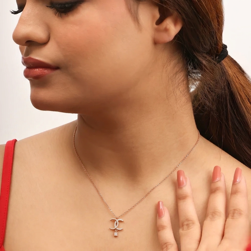 Rose gold twin curve silver pendant for women aesthetic styling