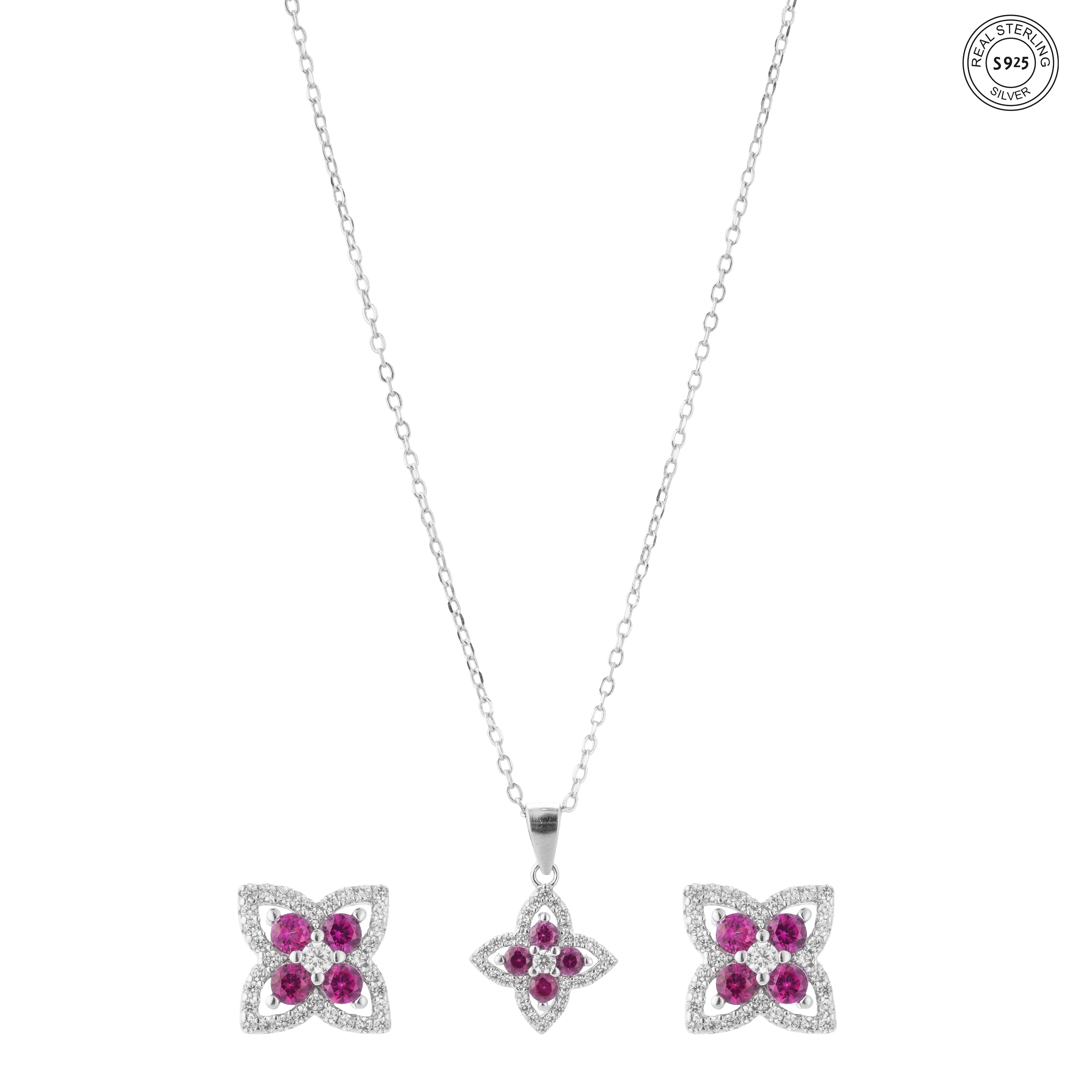 Ruby stone silver jewelry set for women