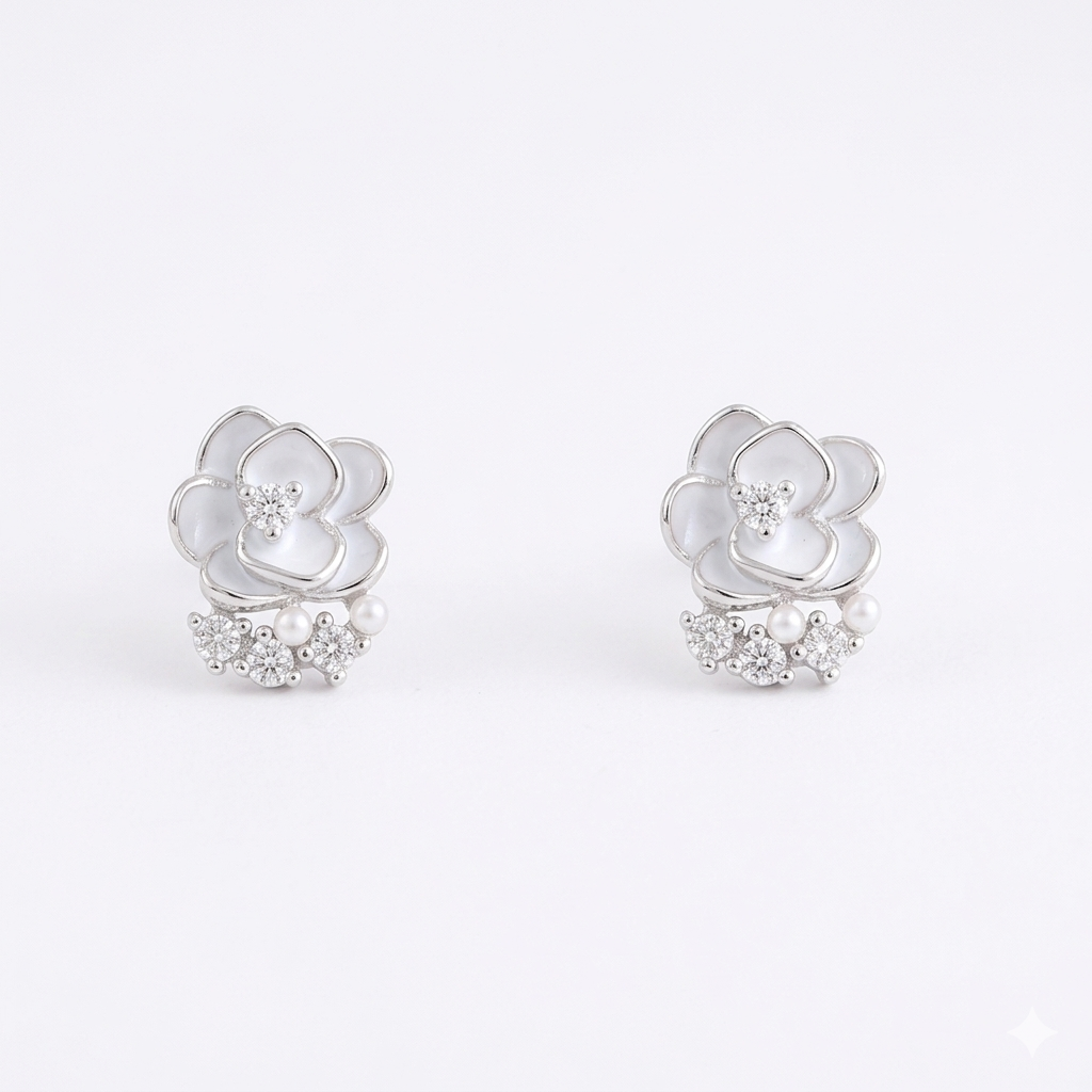 Elegant floral silver studs for women