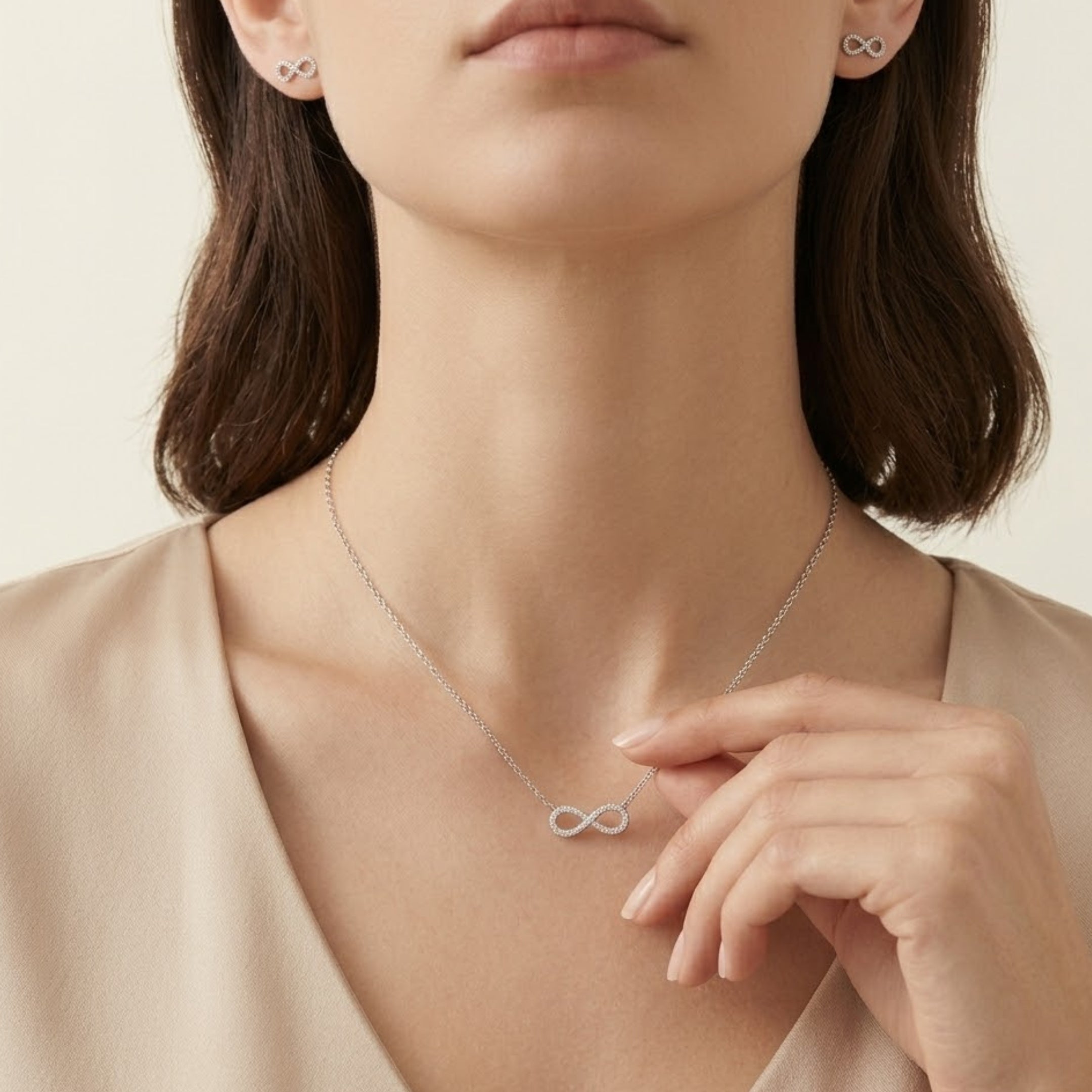 Silver loop pendant and earrings set for women minimalist 925 silver jewelry