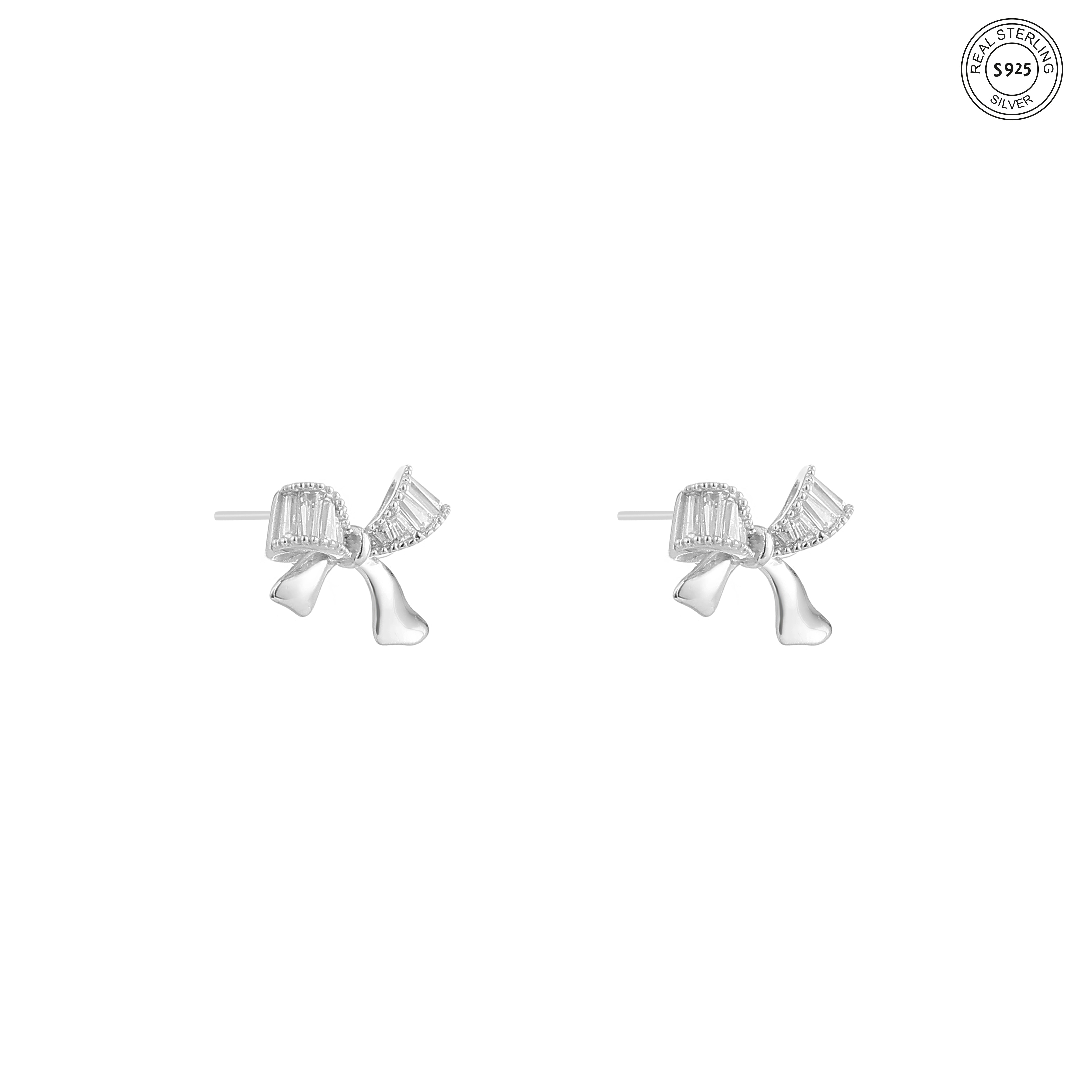 Small bow silver earrings 925 sterling silver elegant studs for women