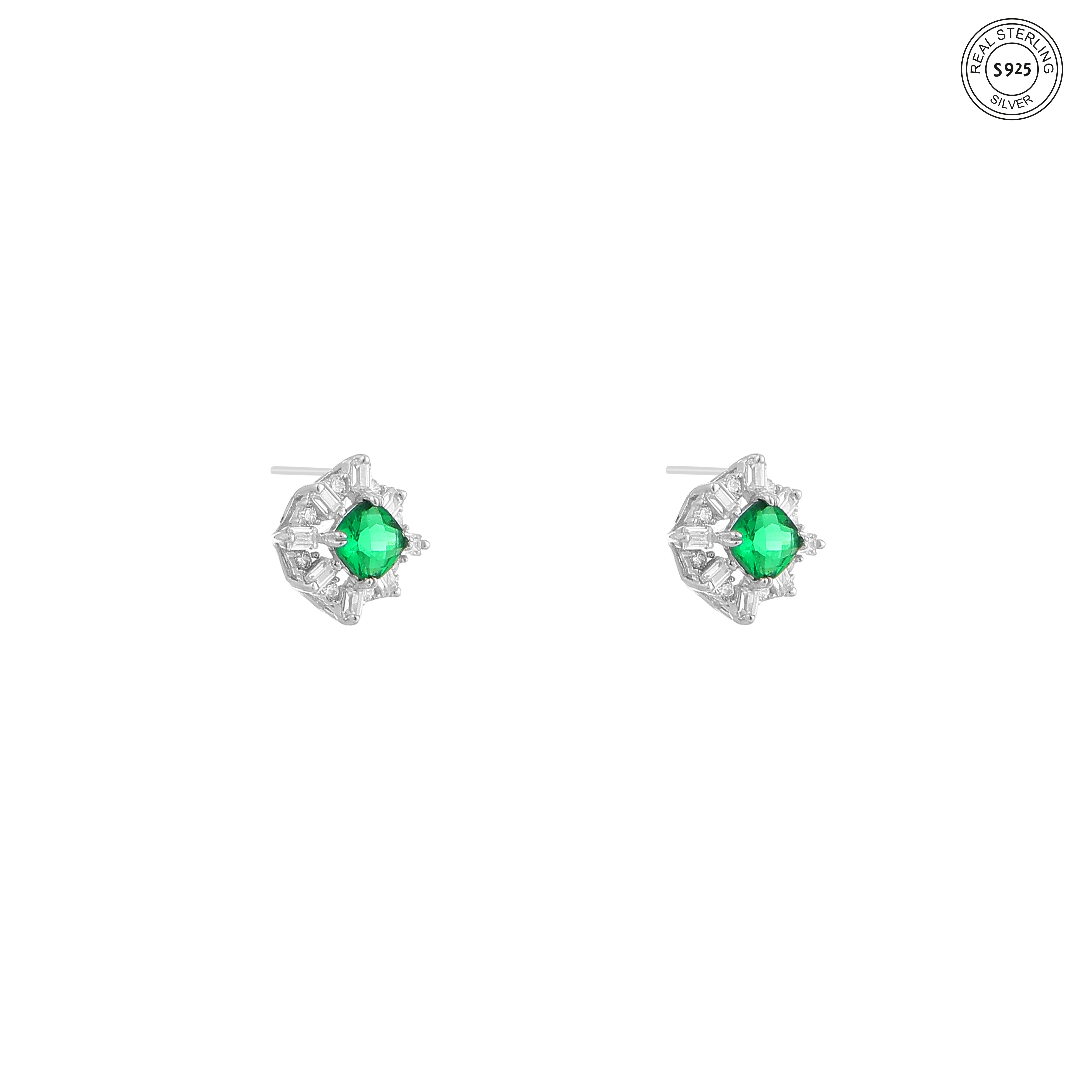 Small emerald silver studs 925 silver earrings for women
