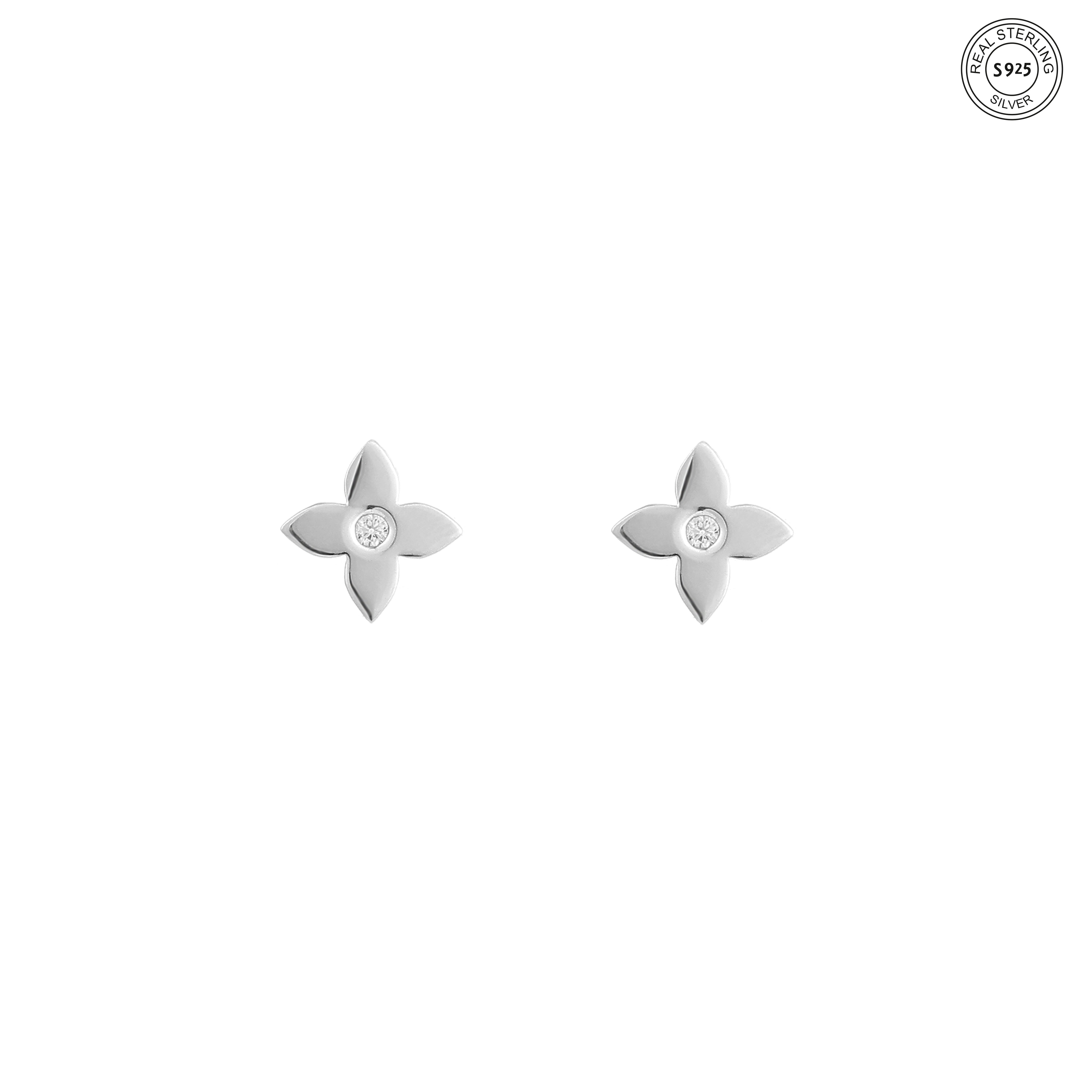Small silver flower earrings 925 for women elegant daily wear studs