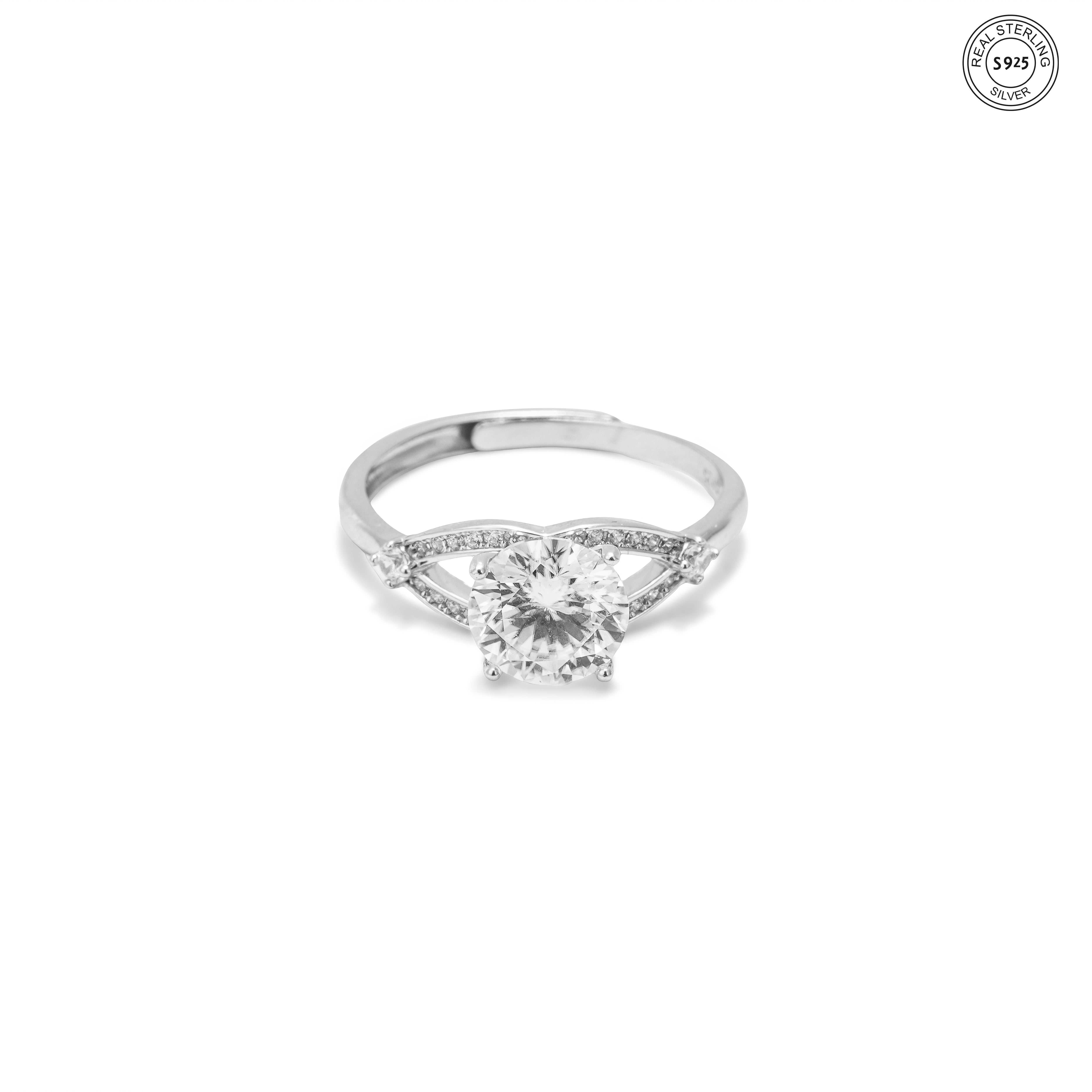 Solitaire silver ring 925 cubic zirconia shine