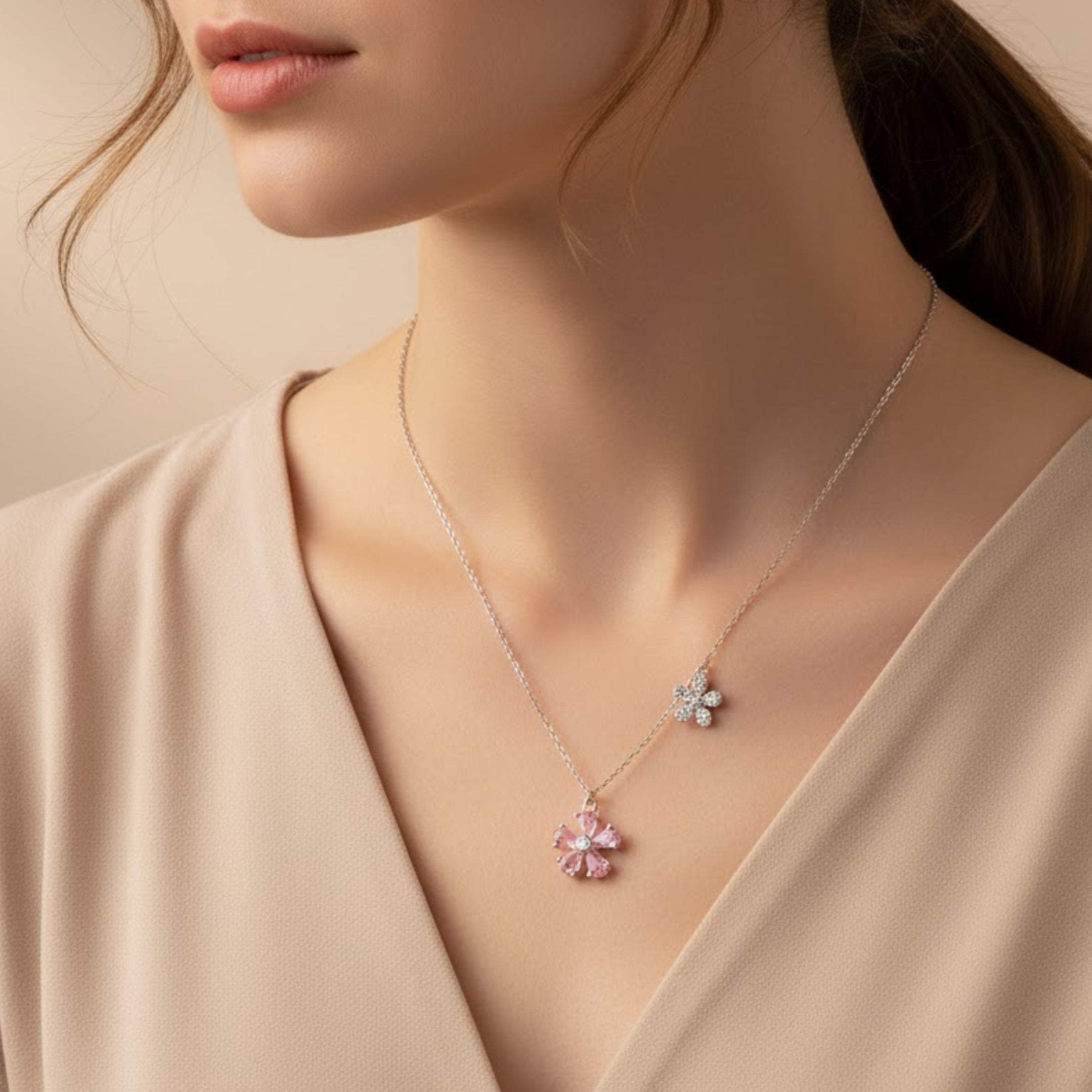 Silver sweet blossom pendant 925 floral necklace for women elegant design