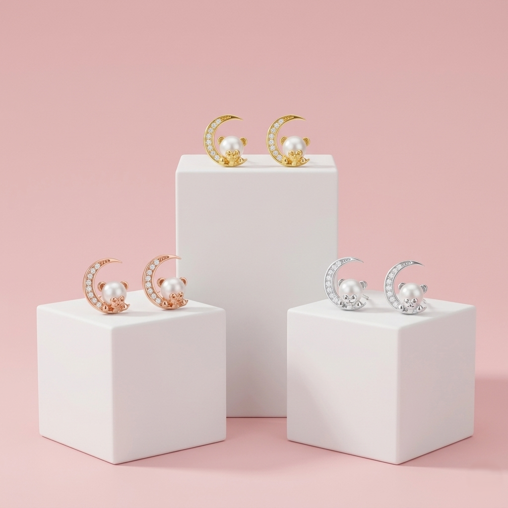 Teddy moon earrings combo cute gifting option