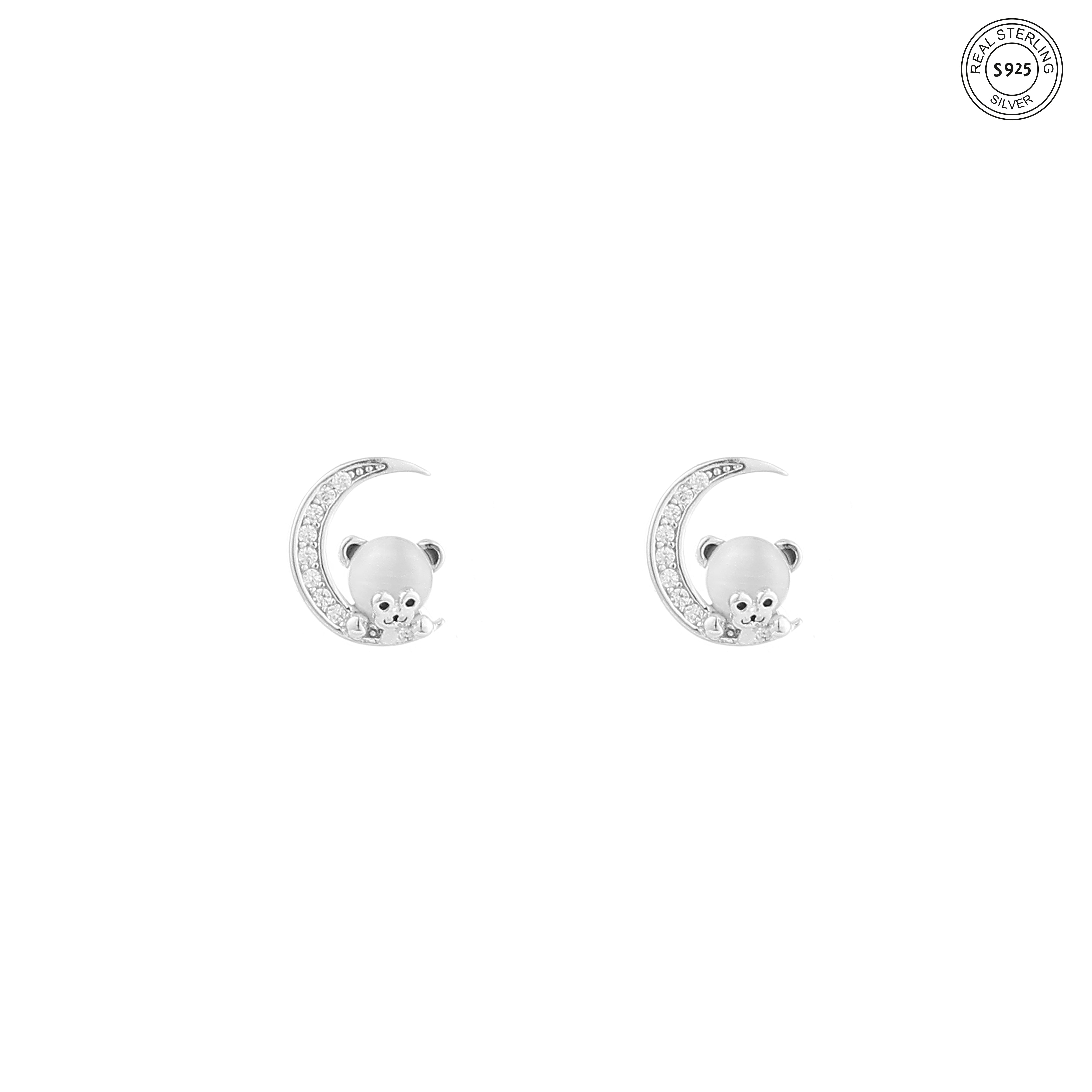 Teddy moon silver earrings cute aesthetic design
