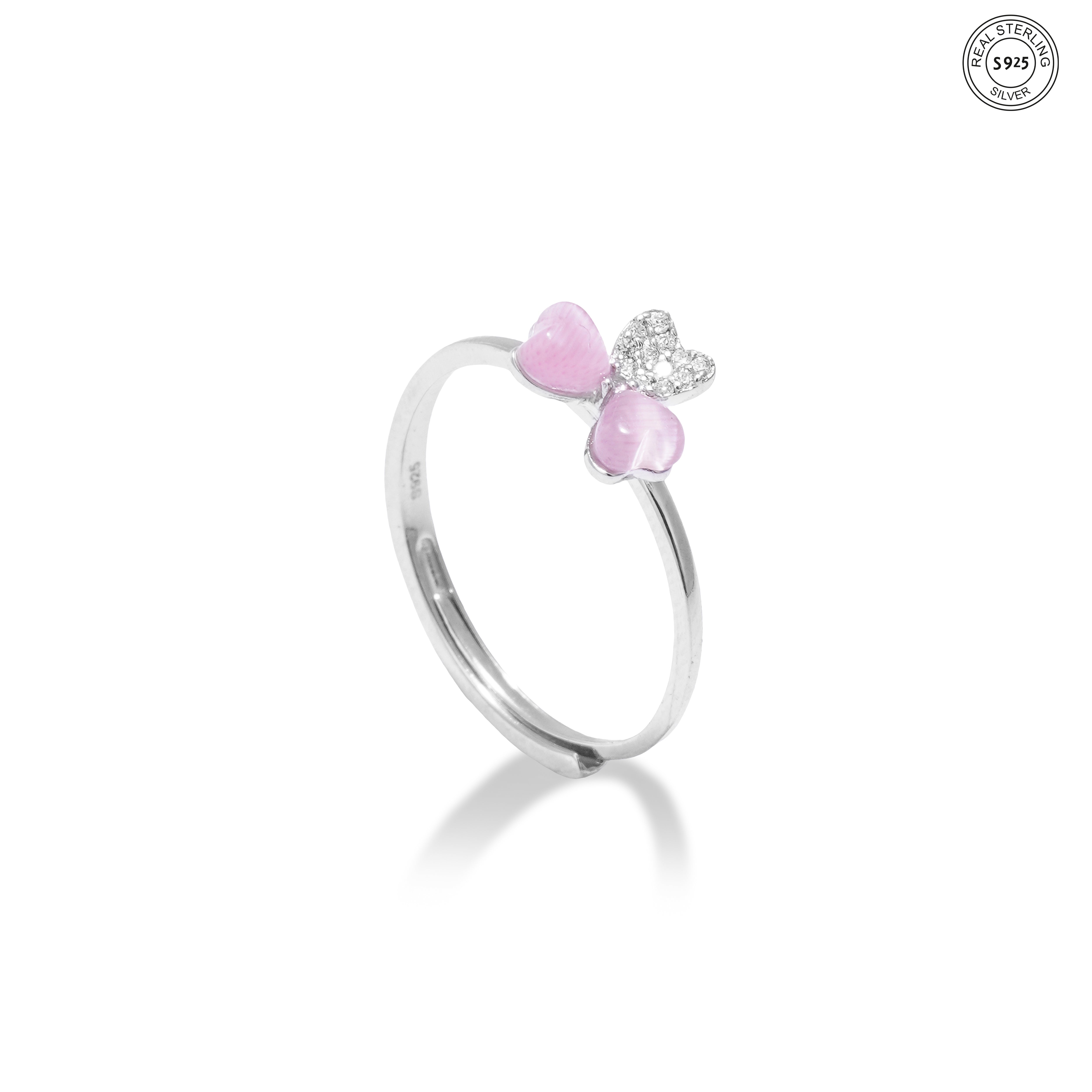 Three heart silver ring minimalist love style