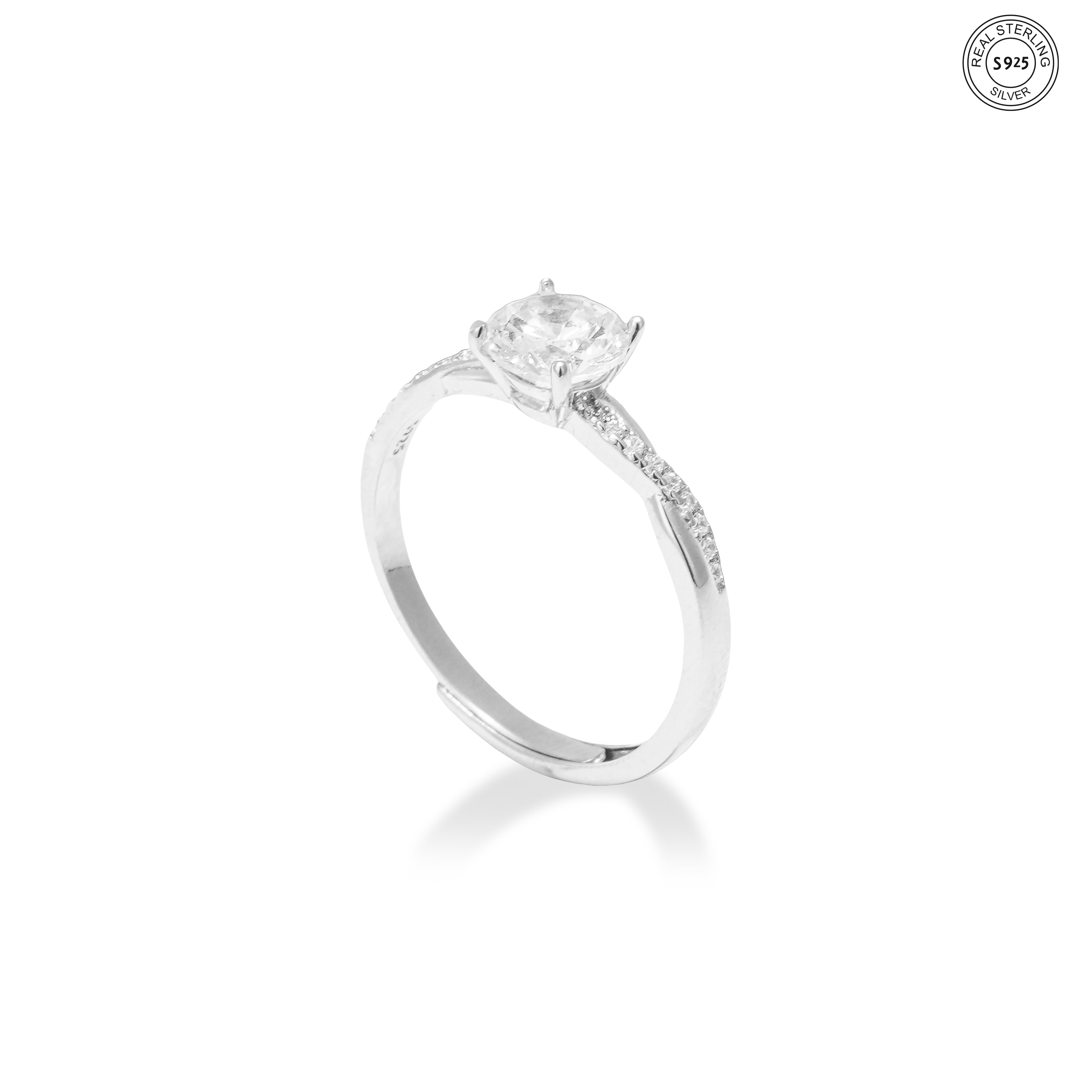 Twist design silver ring with stone for girls dainty everyday wear